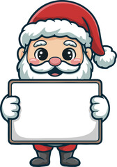 Cute cartoon santa claus holding a blank sign, isolated on white background