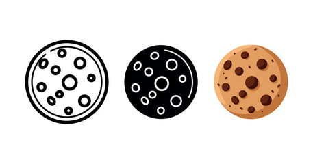 Fototapeta premium Cookie icon set: outline, silhouette, and colored cookie designs