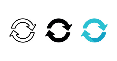 Three versions of circular arrow icons: outline, solid, and gradient blue