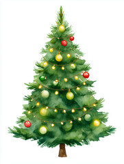 Fototapeta premium Christmas tree decorating with watercolor illustration style