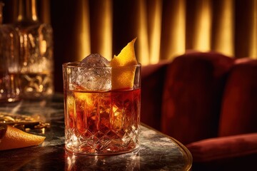 Luxurious Negroni in Elegant Bar Setting