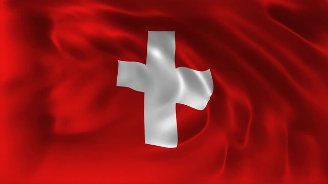 Realistic Switzerland flag waving in a seamless loop with detailed fabric texture perfect for Swiss National Day, federal celebrations, cultural projects, and 4K visual presentations