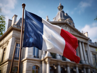 French flag flying on building in paris