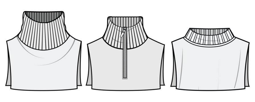 Unisex Solid Collar Turtleneck Half Top, Fake Collar Neck Warmer Fashion Illustration, Vector, CAD, Technical Drawing, Flat Drawing, Template, Mockup.
