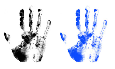 Black and blue handprints on transparent background