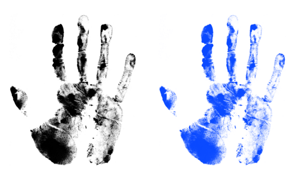 Black and blue handprints on transparent background - Powered by Adobe