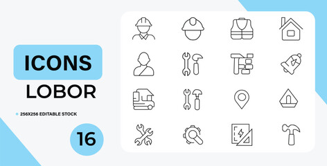 LABOR Line Icons Pack – 16 Minimal & Editable Vector Icons
