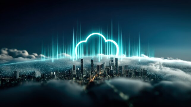 Innovative cloud computing revolutionizes urban development cityscape digital visualization futuristic environment aerial view technology integration - Powered by Adobe