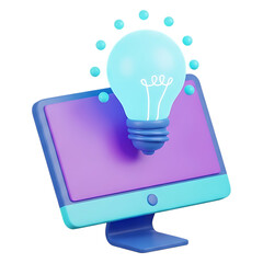 Digital creativity: lightbulb idea concept above computer monitor isolated on transparent background
