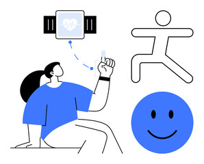 Fitness technology. Fitness integration with health tracking, smartwatch, and wellness activities. Fitness supports physical health and emotional well-being. Great for health apps, wearables, mental