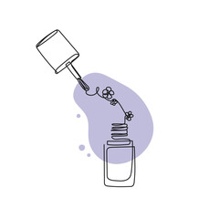 Minimalist line art nail polish bottle with floral design. Vector illustration for beauty, cosmetics, fashion, wellness, manicure, self-care concepts.