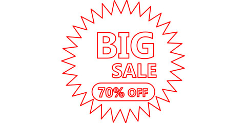 Red outline of a 'Big Sale 70% Off' starburst sticker on a white background, a graphic for retail promotions.