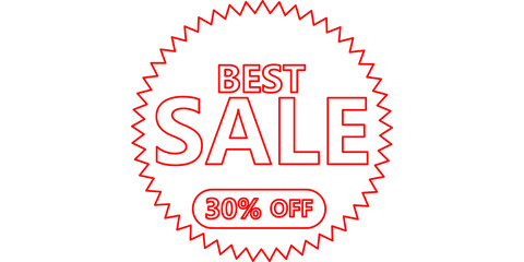 Red outline 'Best Sale 30% Off' promotional sticker on a white background, isolated graphic element for advertising.