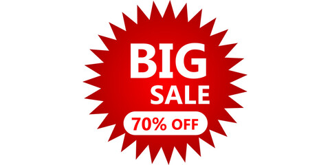 Red starburst sale sticker announcing a big sale with a 70% discount.