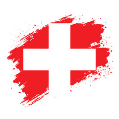 Grunge Switzerland Flag Vector, Brushstroke Red White Swiss Cross Icon for Modern Designs