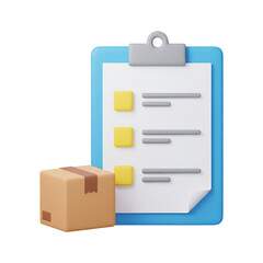 Shipping order checklist with package box for delivery tracking isolated on transparent background