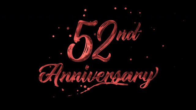 52nd anniversary text animation in red metallic effect. suitable for celebrating special occasions, invitations, anniversary cards and social media. Includes alpha channel for any background.