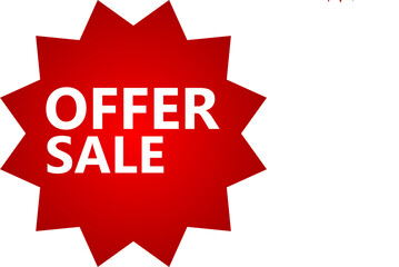 Red starburst sale sticker with the words offer for retail promotions on a white background.