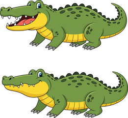Cartoon crocodile duo, green reptiles, smiling and neutral expressions, animal character design, kids illustration, playful pose, white background, animated style
