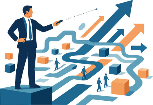 Visionary Leader Navigating Change &mdash; Strategic Guidance Vector Illustration for Business Transformation