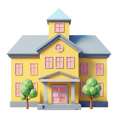 Stylized 3d school building, educational institution, campus isolated on transparent background