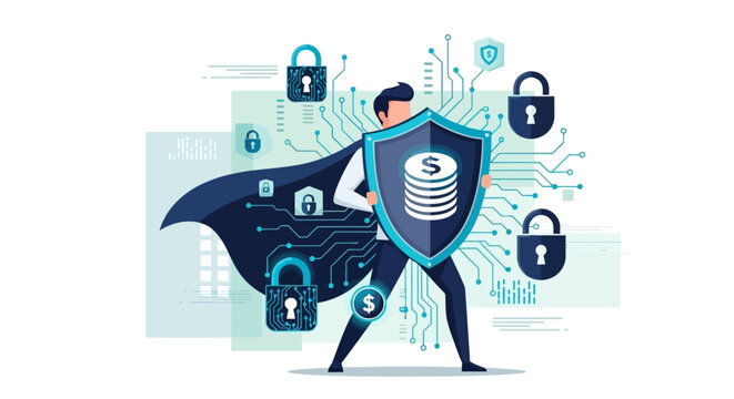 Financial Security Superhero Protecting Digital Assets Cybersecurity Concept