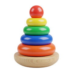 Rainbow wooden stacking toy pyramid for child learning and play. isolated on transparent background