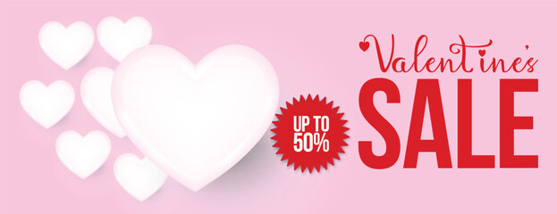 Minimal Valentine’s Day website header with soft 3D hearts, creative modern layout, greeting card and invitation vector design suitable for social media covers and romantic party banner templates.