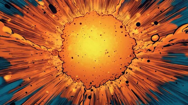 A vibrant  of a comic book cover featuring a sunburst design