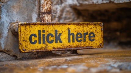 Rusty Yellow Metal Sign Saying Click Here