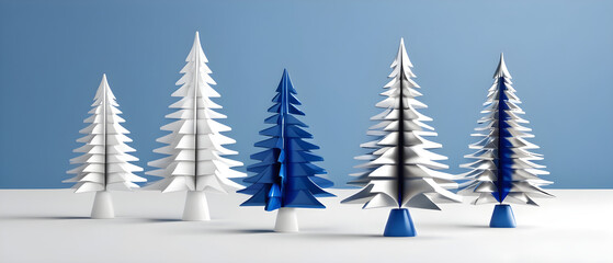 Minimal modern Christmas trees in blue and white tones