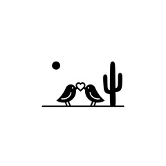Heart forming birds in a minimal desert scene with cactus