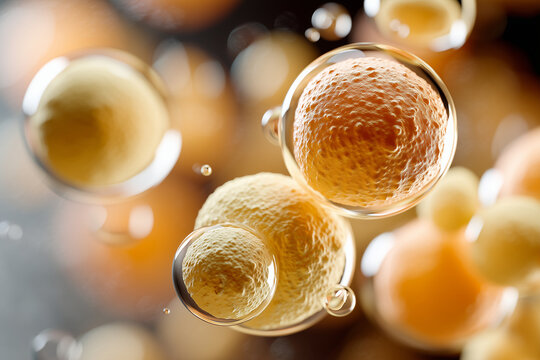 Close-up of Saccharomyces cerevisiae yeast cells under soft scientific lighting, creamy translucent texture, macro biological detail, 
