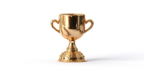 Shiny golden trophy with two handles displayed on a plain background, symbolizing achievement and success
