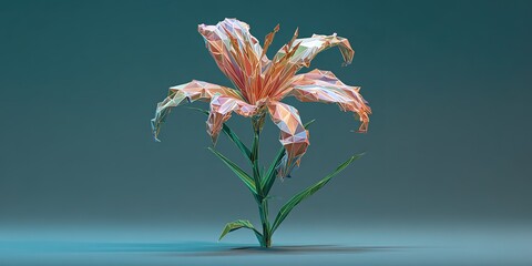 Colorful origami flower stands beautifully against a soft blue background in a creative art display