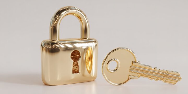 Golden padlock and key resting on a plain surface highlighting security and protection themes