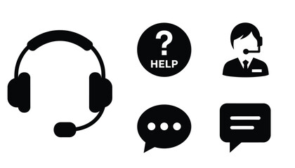 Customer support icons set headset help agent chat bubble and communication