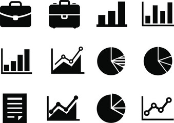 Business and finance icon set depicting reports and data analysis