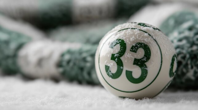 Snowy Lottery Ball Number Thirty Three Closeup