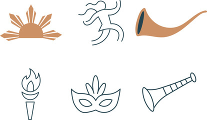Philippine cultural symbols isolated on, including sun and mask