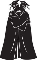 Two Friends in Graduation Robes Hugging Silhouettes Stock Illustration of Education and Friendship