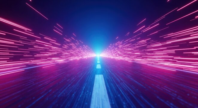 Futuristic Neon Light Trails in a Digital Tunnel