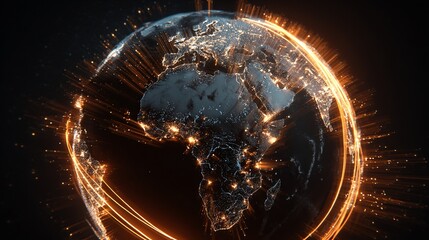 Illuminated globe showing connected cities
