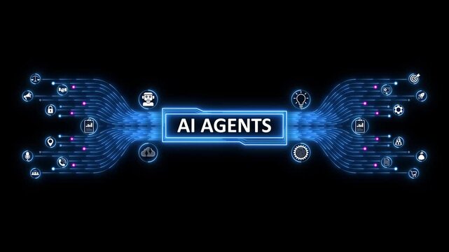 Multi function for Agentic AI technology motion background. Multi agent AI systems, Automate daily Tasks Smart AI solutions improve efficiency, Automate repetitive work. 4k
