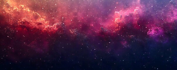 Naklejka premium A vivid cosmic scene displaying colorful nebulae and scattered stars against a dark background view