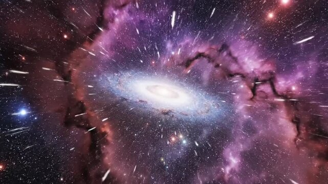 Asteroid Approaching Spiral Galaxy in Deep Space Exploration.