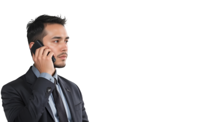 Focused professional businessman talking on mobile communication device