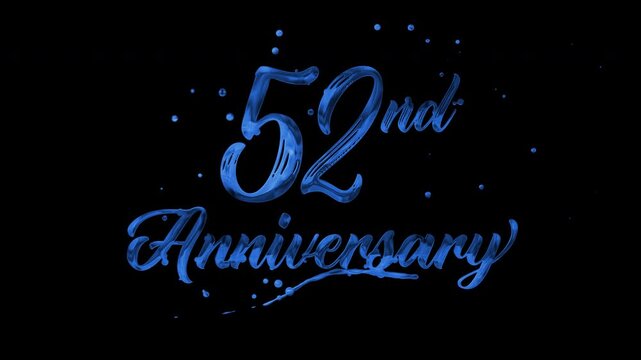 52nd anniversary text animation in blue metallic effect. suitable for celebrating special occasions, invitations, anniversary cards and social media. Includes alpha channel for any background.