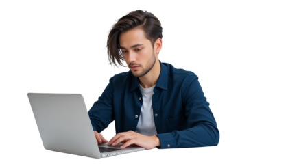 Focused individual actively typing on computer keyboard
