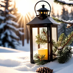 christmas lantern in the snow